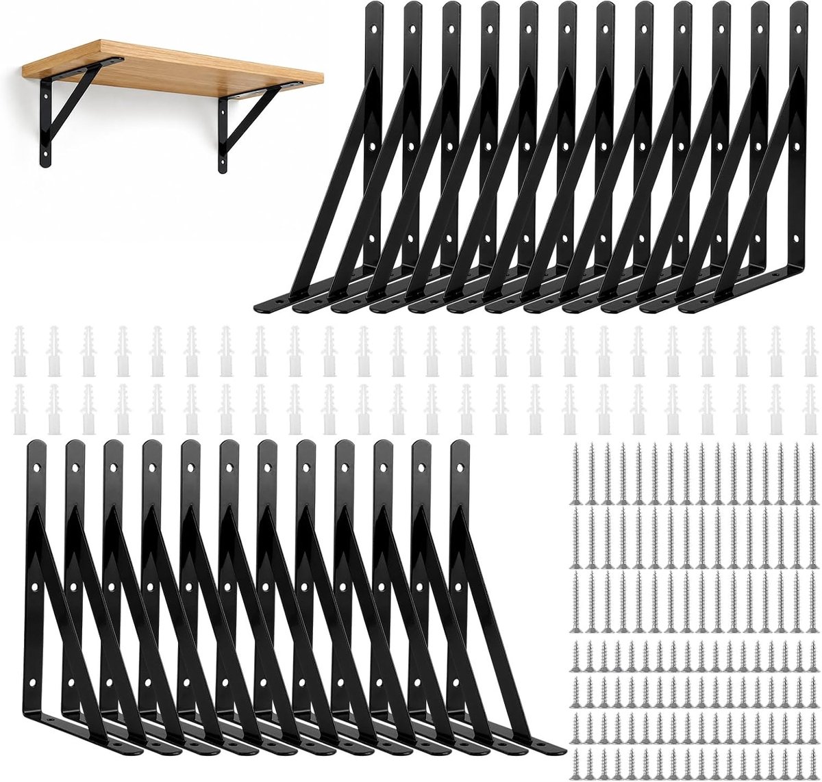 Plankbeugel, set van 24, 200 x 120 mm, zwart - ShopVlot