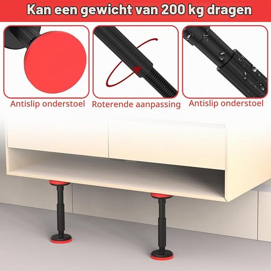 Verstelbare telescopische steunbalk voor meubels, tot 200 kg draagvermogen, hoogte 18-45 cm, set van 2, ideaal voor kasten en banken — afbeelding 2