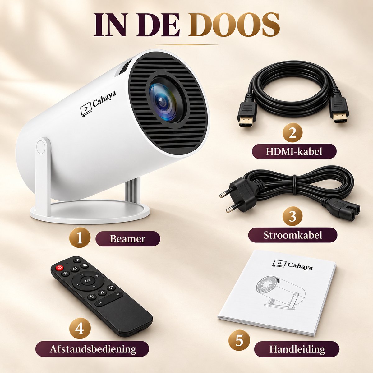 Cahaya 2026 vernieuwd model + HDMI kabel - Pro versie - Mini Beamer - mini projector - draagbare beamer - projector / beamer - Geïntegreerd Android 14.0 systeem - Screen mirroring smartphone - Home cinema — cadeau in Elektronica - foto 6