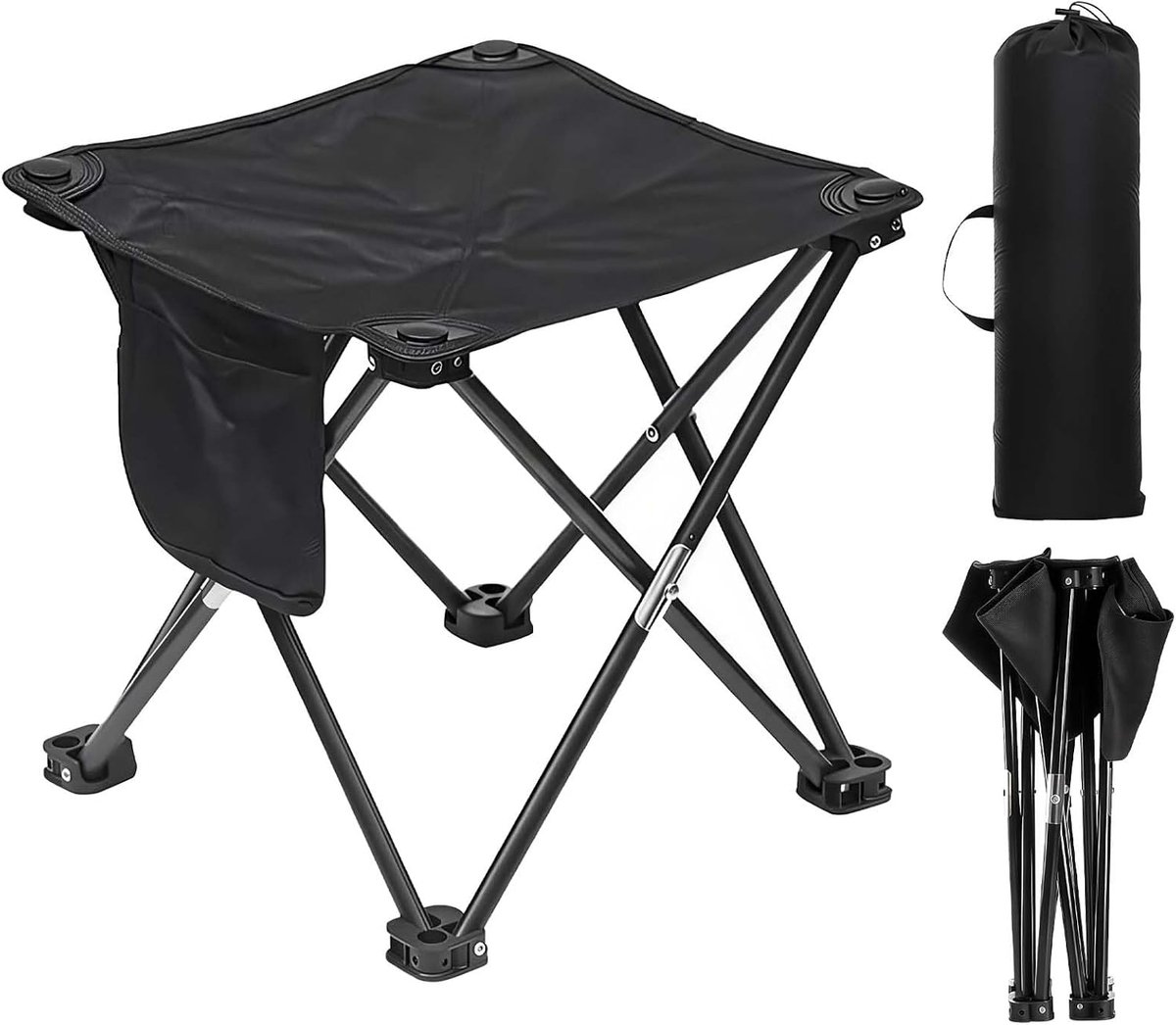 Campingkruk, draagbare klapkruk, kleine viskruk met zijzakken, campingkruk, opvouwbare voetenkruk, outdoor, opvouwbare - ShopVlot