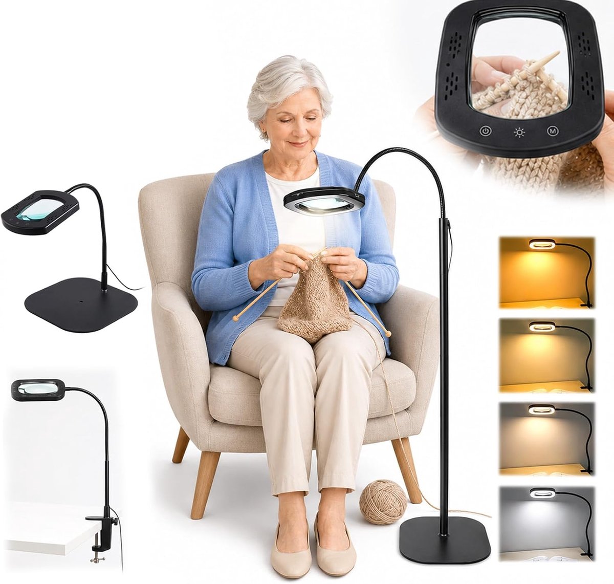 10X Rectangular Magnifier with Light and Stand Flexible Gooseneck Floor Lamp LED Illuminated Magnifier With 5 Color - ShopVlot