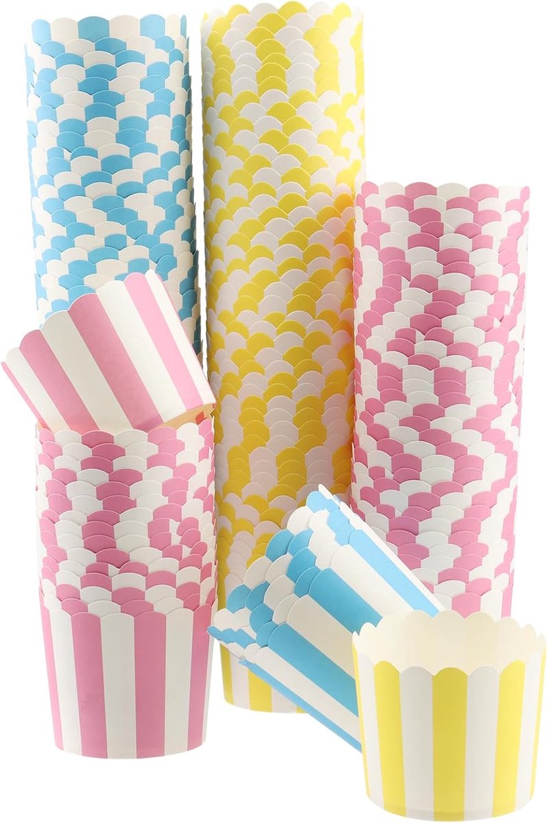 Pack of 150 3 Colours Cupcake Paper Moulds Cupcake Baking Cup Pink Muffin Cups Paper Striped Baking Cup Cupcake Liners - ShopVlot
