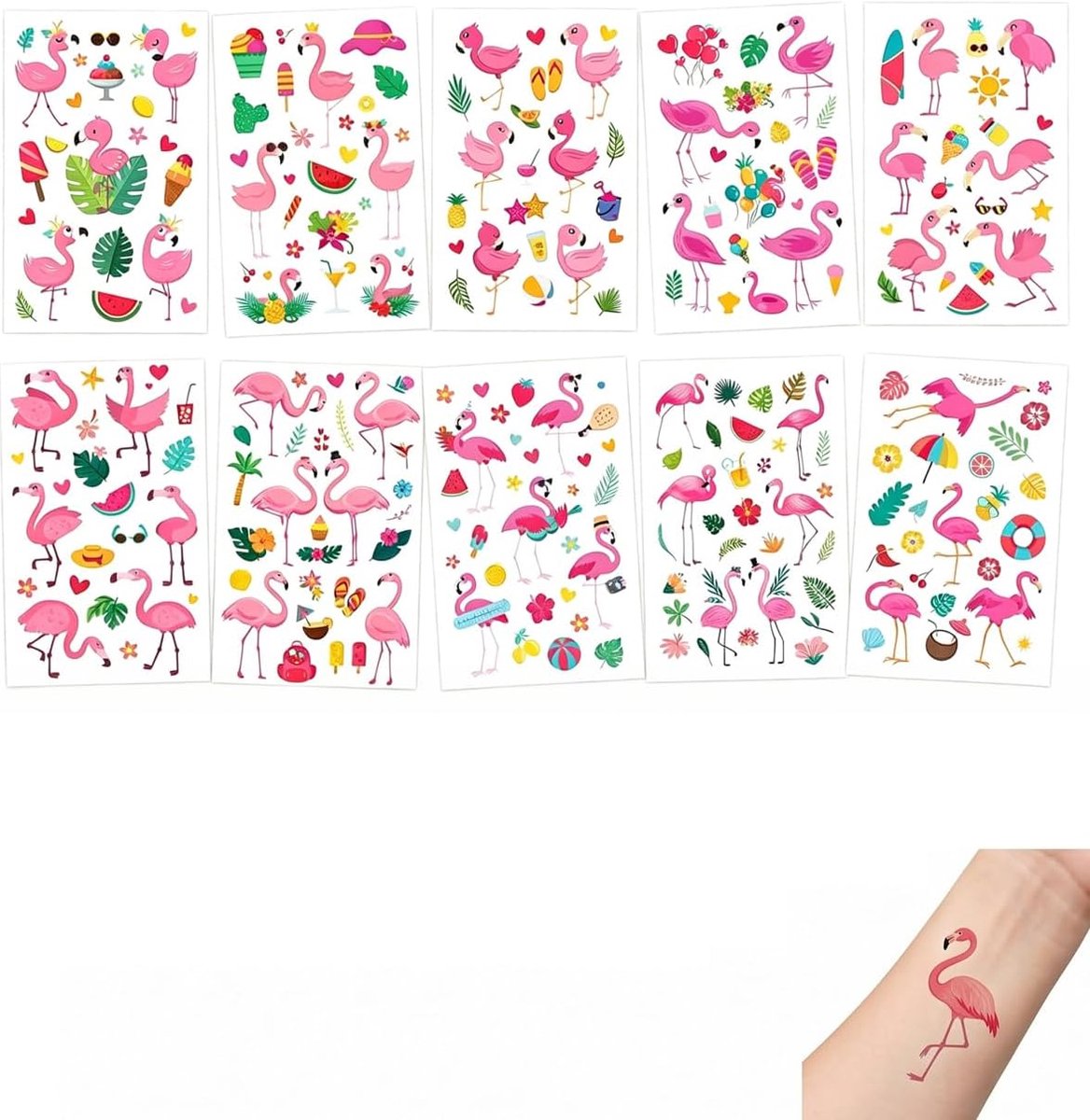 Tijdelijke flamingo-tatoeages voor kinderen, zwembadfeest, kinderverjaardag, Hawaii, zomer, strand, party, cadeautje, decoratieve stickers, zomercadeau