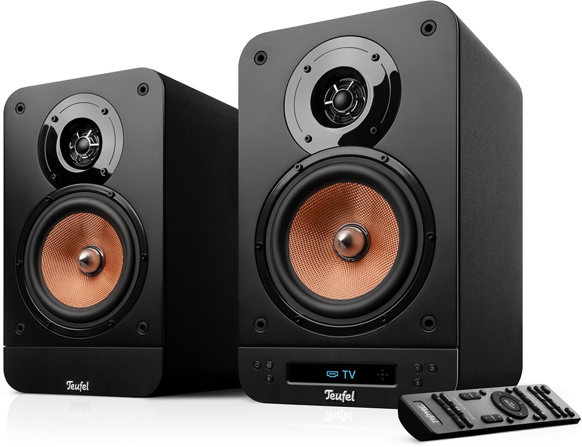 Teufel ULTIMA 25 ACTIVE 2 - Bluetooth boekenplankspeakers met geïntegreerde AV-receiver - Dolby Audio - DAB+ /FM-radio - Bluetooth 5.0 aptX - HDMI ARC CEC - Night Black