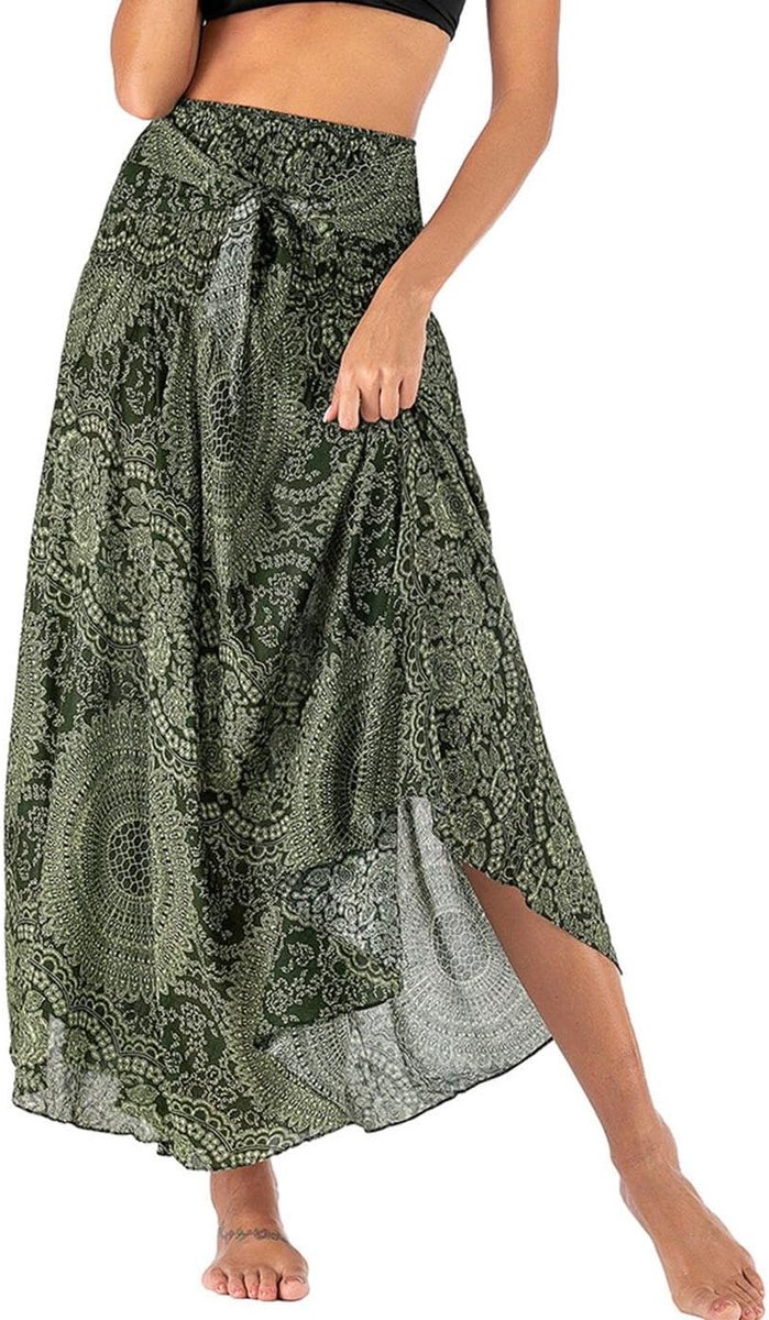 FEOYA Women's Long Skirt Bohemian Dress Printed Maxirock Beach Summer Vacation Halter Neck Dresses 2-in-1 Skirts - ShopVlot