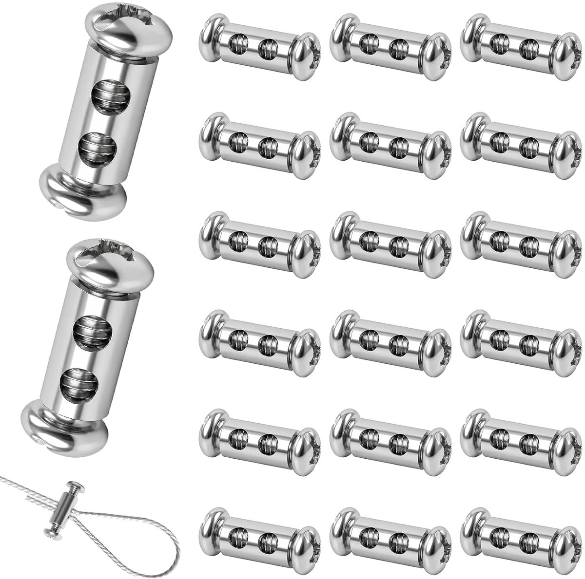 20 Stainless Steel Cable Ties with Hood for 1-2mm, Double Ends for Attaching Clothesline, Metal Cable, Outdoor Curtain - ShopVlot