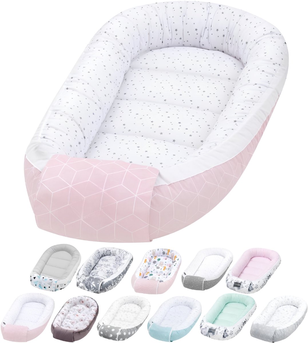 SP® Babynestje - Baby Nestjes - Babynest - Wit/Roze - 90cm x 60cm x 12cm