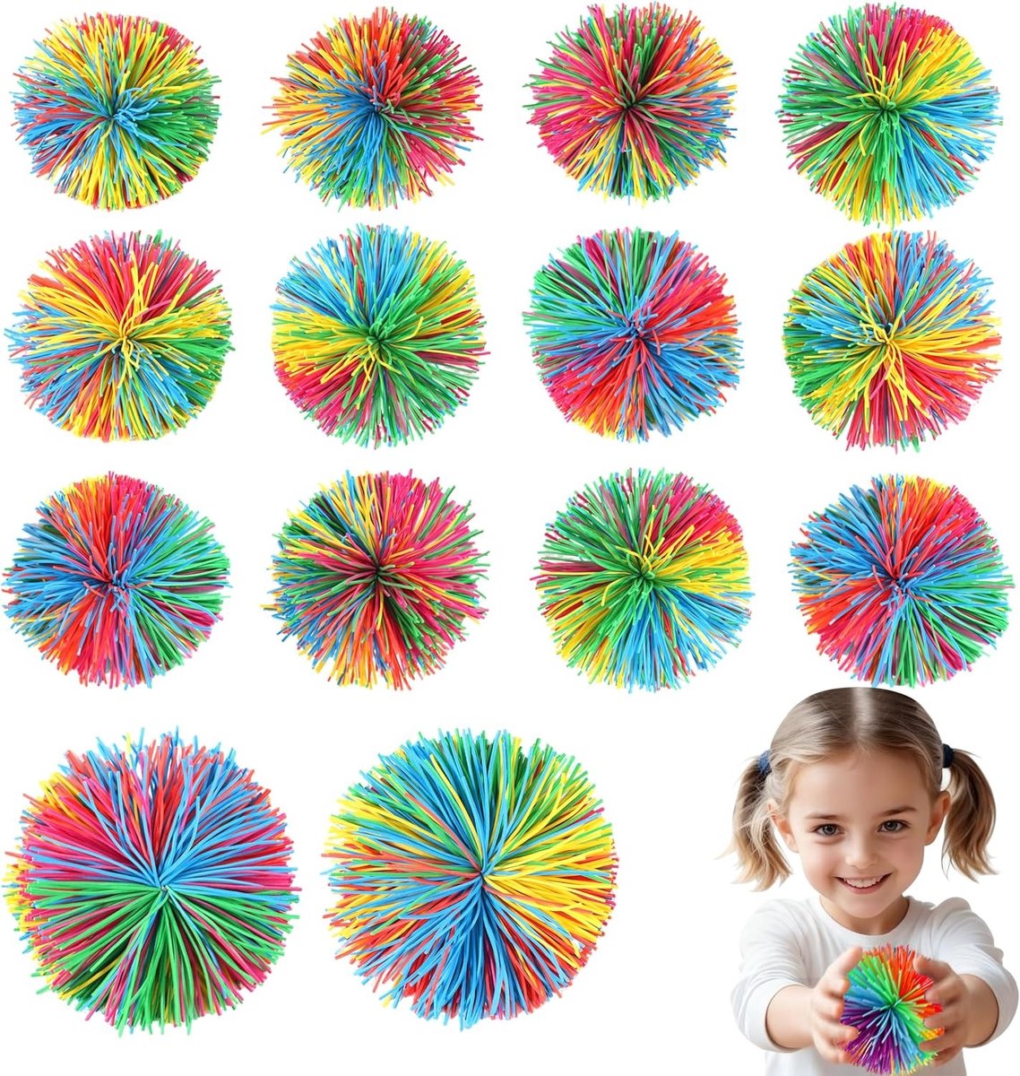 Set van 16 Regenboog Anti-Stress Ballen, Zacht en Kleurrijk Rubberen Speelgoed voor Ontspanning, Geschikt voor Kinderen en Volwassenen