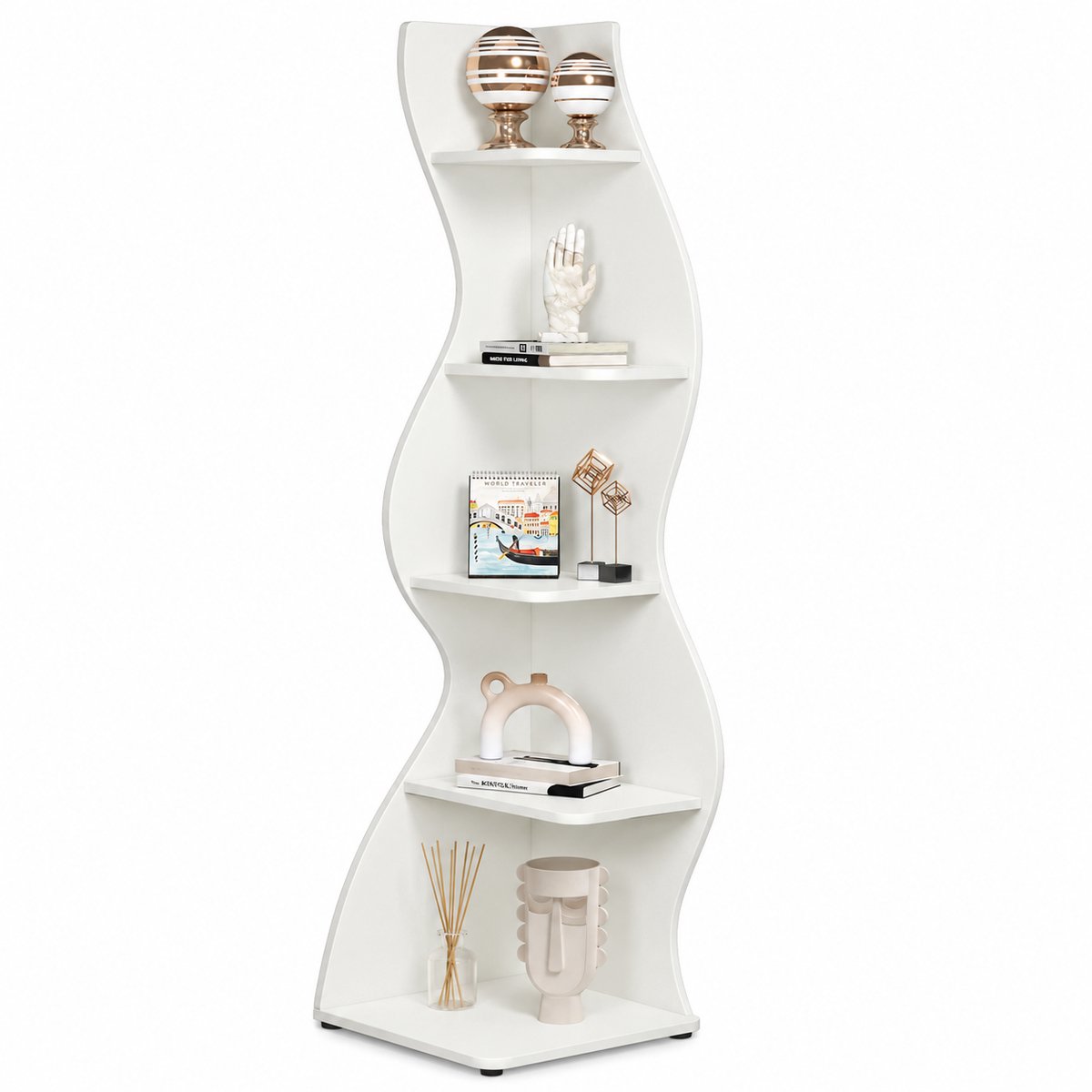 Nyoz hoekboekenkast - Boekenkast - Hoekplank - 5 laags - 177 cm hoog - Ruimtebesparend - Houten opbergrek - Modern design