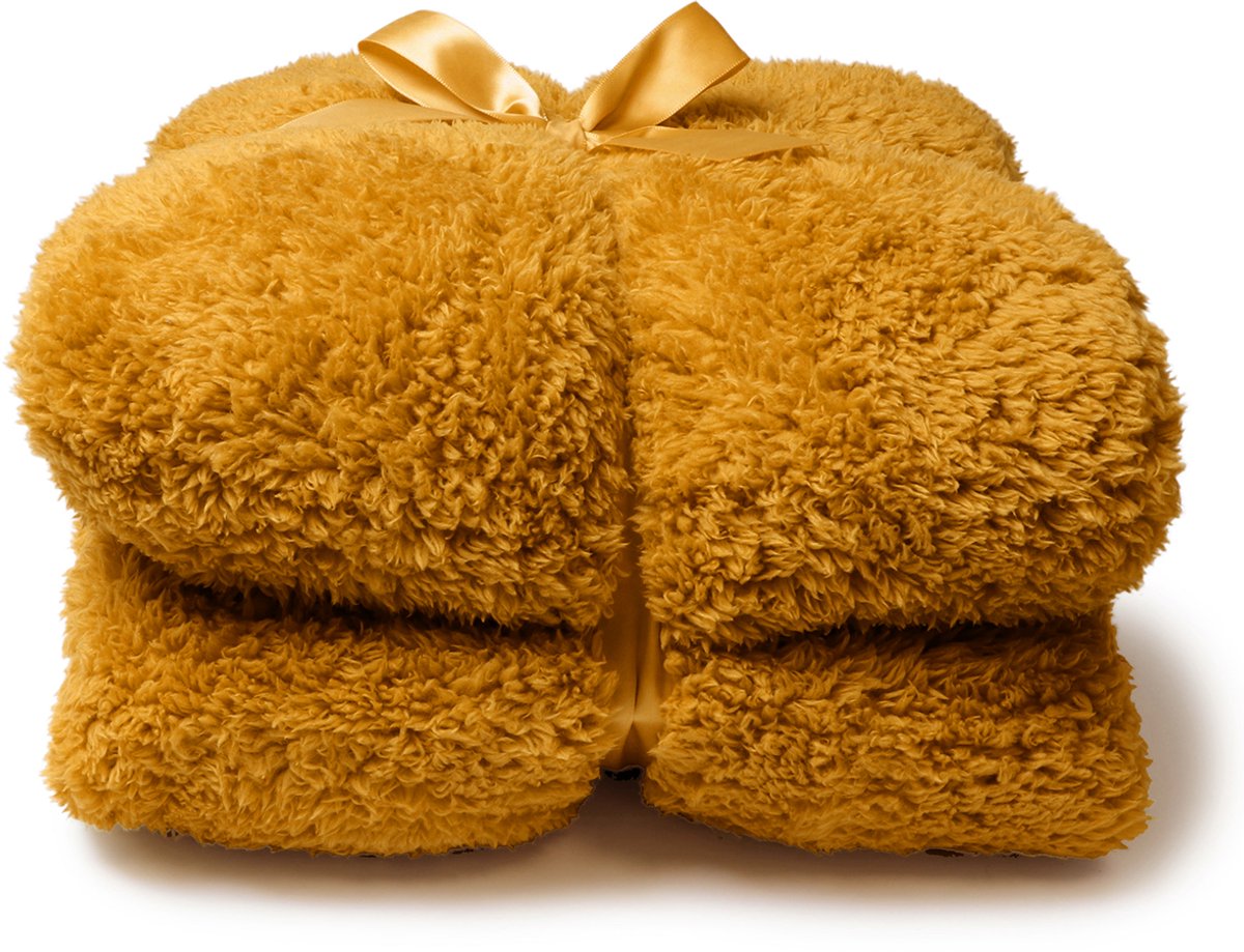 Unique Living Plaid Teddy 150x200cm - Glowy Yellow Geel