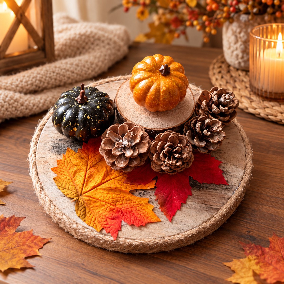 Herfst Tafeldecoratie met Pompoenen en Dennenappels – Rustieke Decoratie