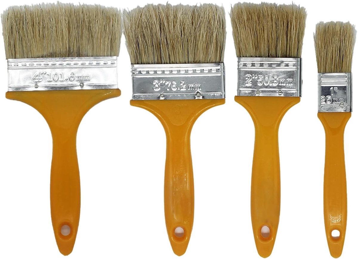 Set van 4 Verfkwasten voor Meubels en Muren - Ideaal voor Hout, Schutting en Gedetailleerd Werk (4 Maten)