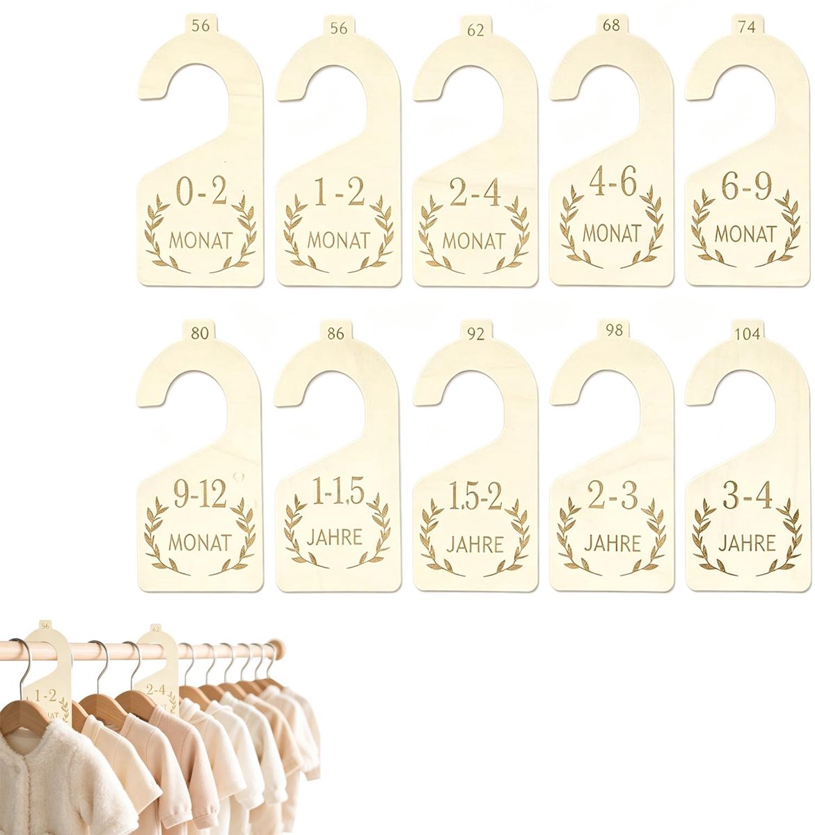 Houten kledingverdeler baby - 10x rond - veilig en duurzaam - ideaal voor organisatie - ShopVlot