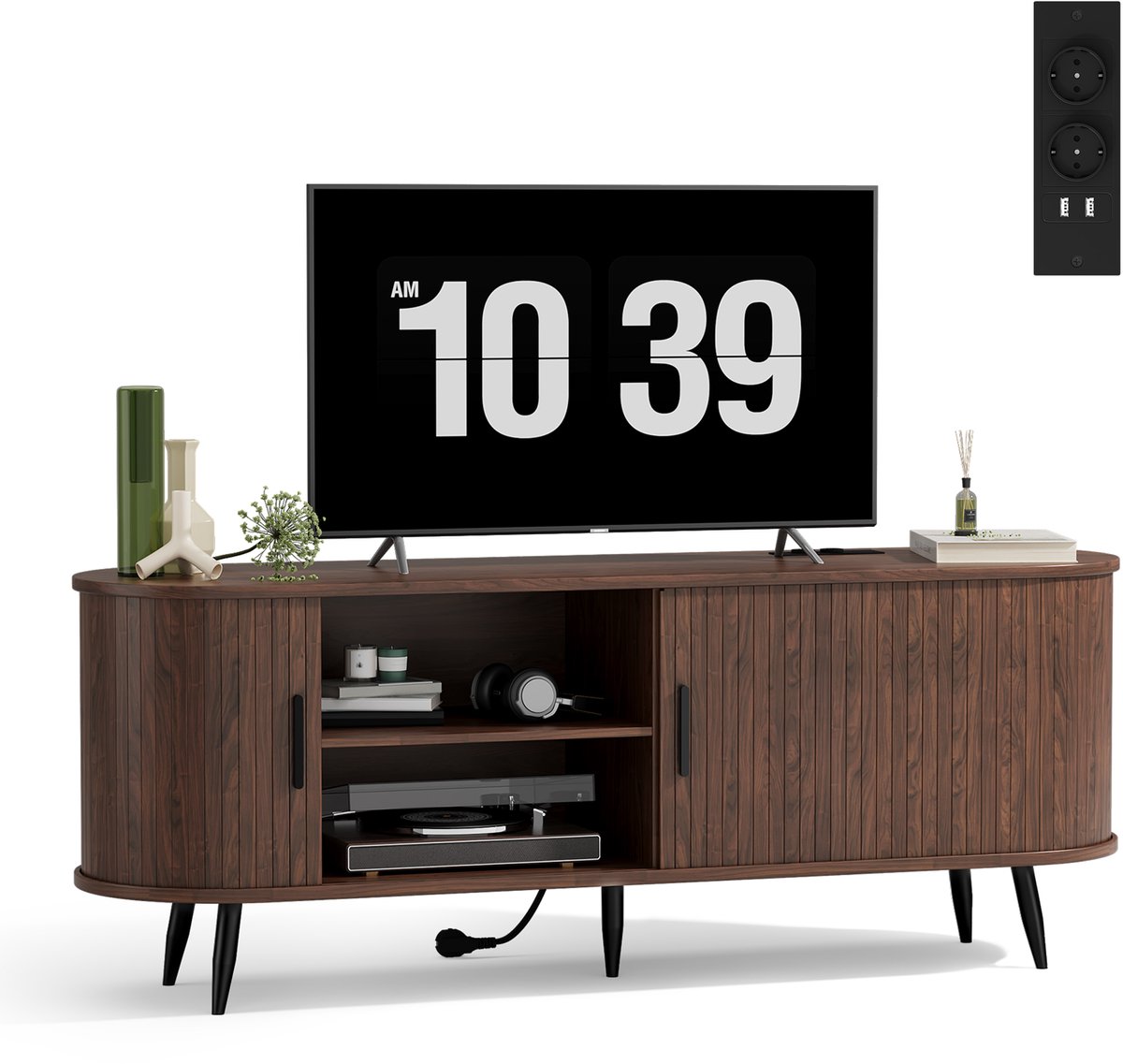 Xbro TV Meubel – Moderne TV Kast met 2 Verstelbare Planken en EU-Stopcontact – Retro