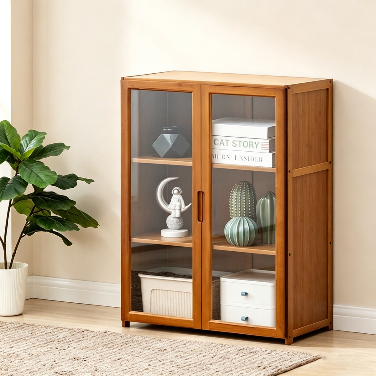 Vrijstaande opbergkast met 3 opbergvakken Een multifunctioneel meubelstuk geschikt voor studeerkamers keukens en woonkamers Dankzij het compacte ontwerp bespaart u ruimte natuurlijke houtkleur 60*30*78 cm