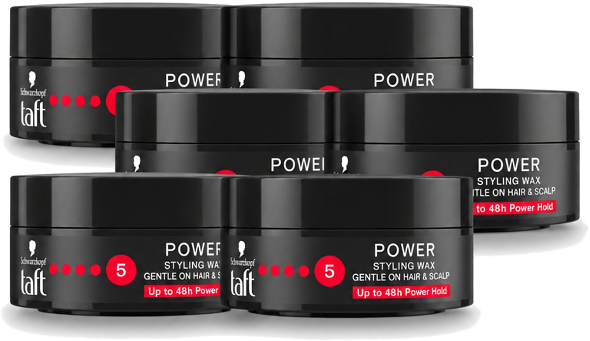 6 x Taft - Power 5 - Styling Wax - Sterke grip met glans - 75 ml - Voordeelverpakking - 6 stuks