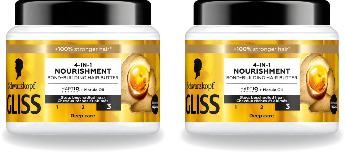 2 x Gliss - Haarmasker - 4in-1 Hair Butter - Voor Intensieve Herstelverzorging - 400 ml - Voordeelverpakking - 2 stuks