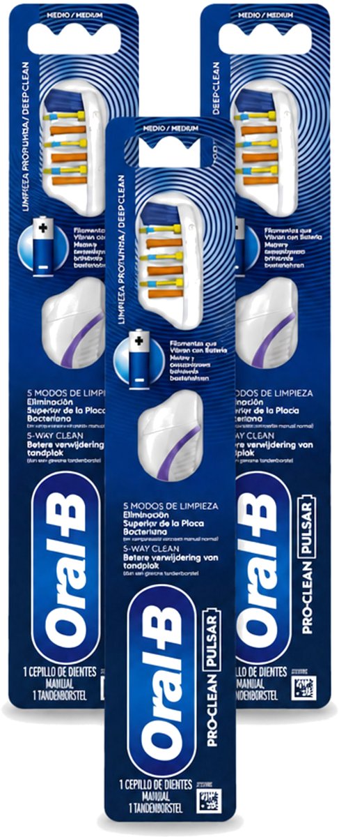 3 x Oral-B - Pro-Clean Pulsar – Tandenborstel – Medium – Manueel - Voordeelverpakking - 3 stuks