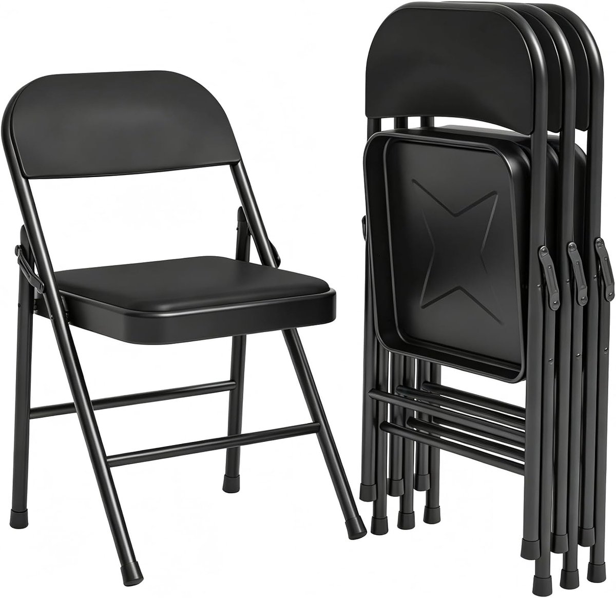 Inklapbare Stoelen Set van 6 - Zwart PU Leer Klapstoelen 159kg