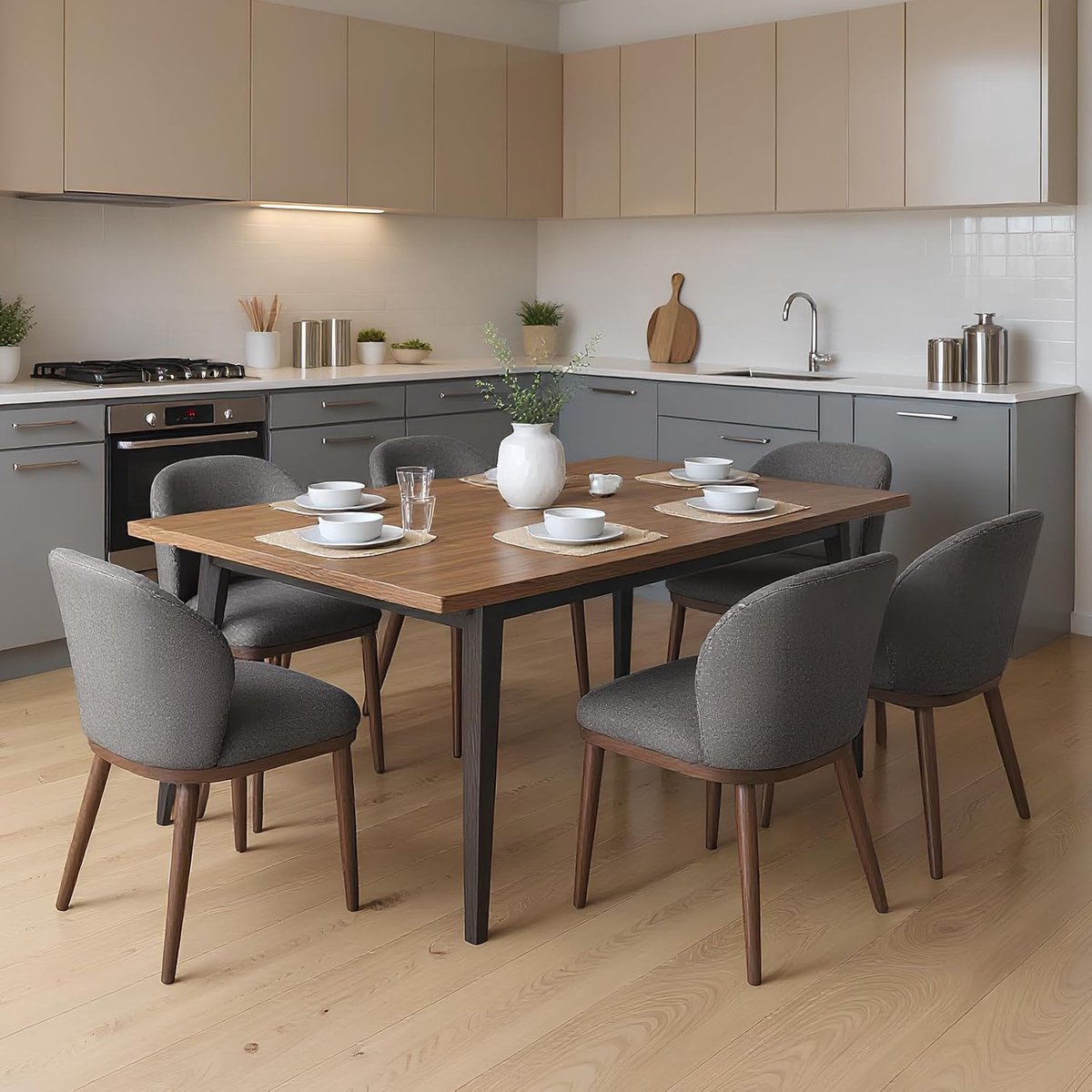 Eetkamerstoelen Set van 6 - Moderne Gestoffeerde Stoelen Hout 120kg - Donkergrijs