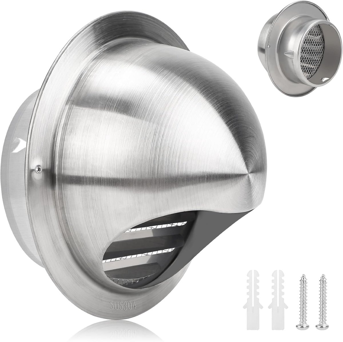 Ronde ventilatierooster 100 mm van roestvrij staal met geïntegreerde terugslagklep en insectenbescherming