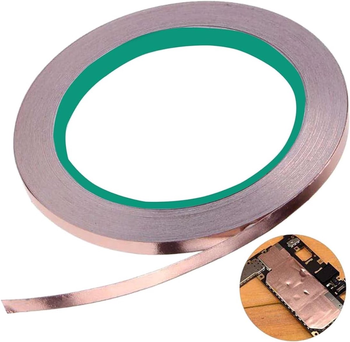 Koperfolie Tape voor Bescherming tegen Slakken, Efficiënte EMI Shielding en Elektrische Reparaties (5mm x 20m)