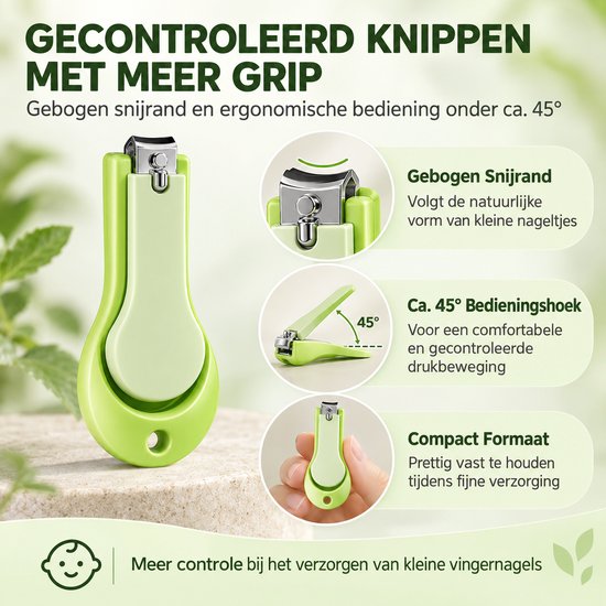 Baby Nagelverzorgingsset - 4-in-1 - Afgeronde Babyschaar - Nagelknipper, Pincet & Vijl - Opbergbox - Groen — afbeelding 5