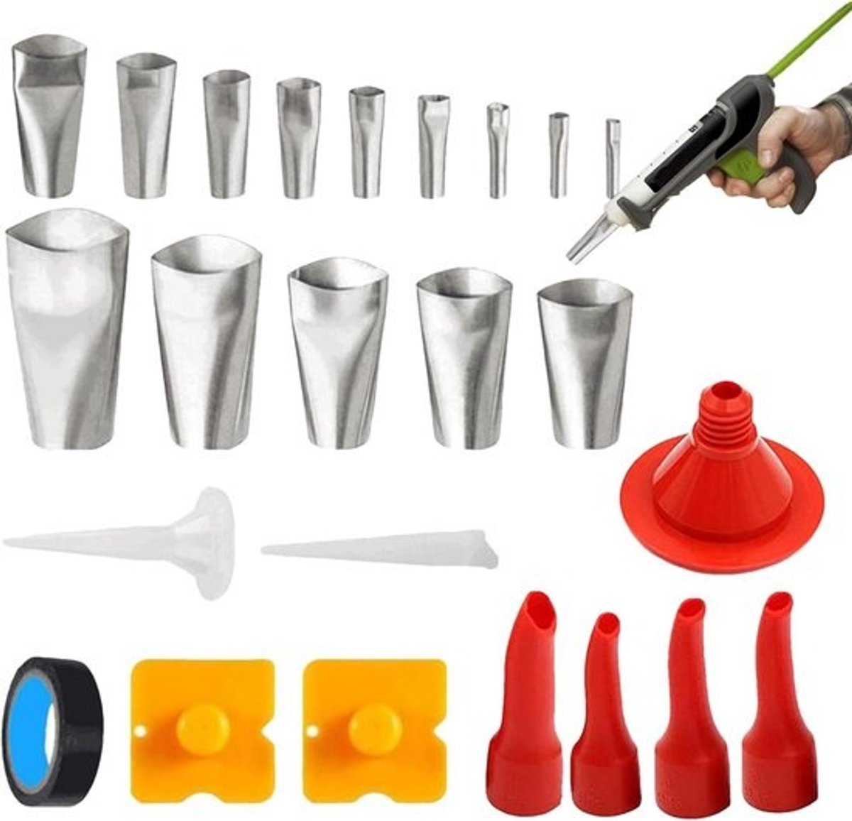 Kitmondstukset - Herbruikbare applicator - Voor nauwkeurig afdichten - Roestvrij staal - 24 stuks