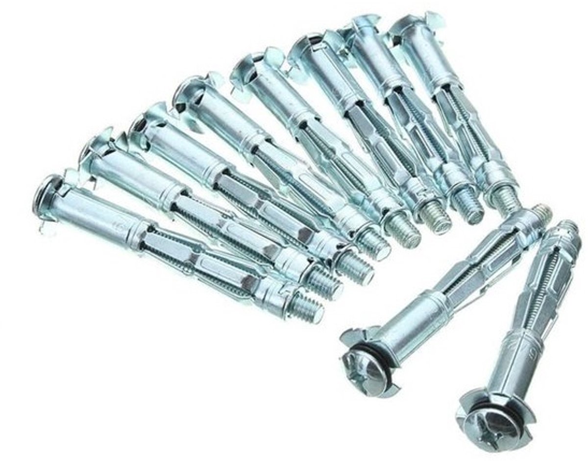 Set expansiebouten - Muurankerbouten - Voor bevestiging aan holle muren - Snel plaatsingsgereedschap - M4x38 mm - Zilver