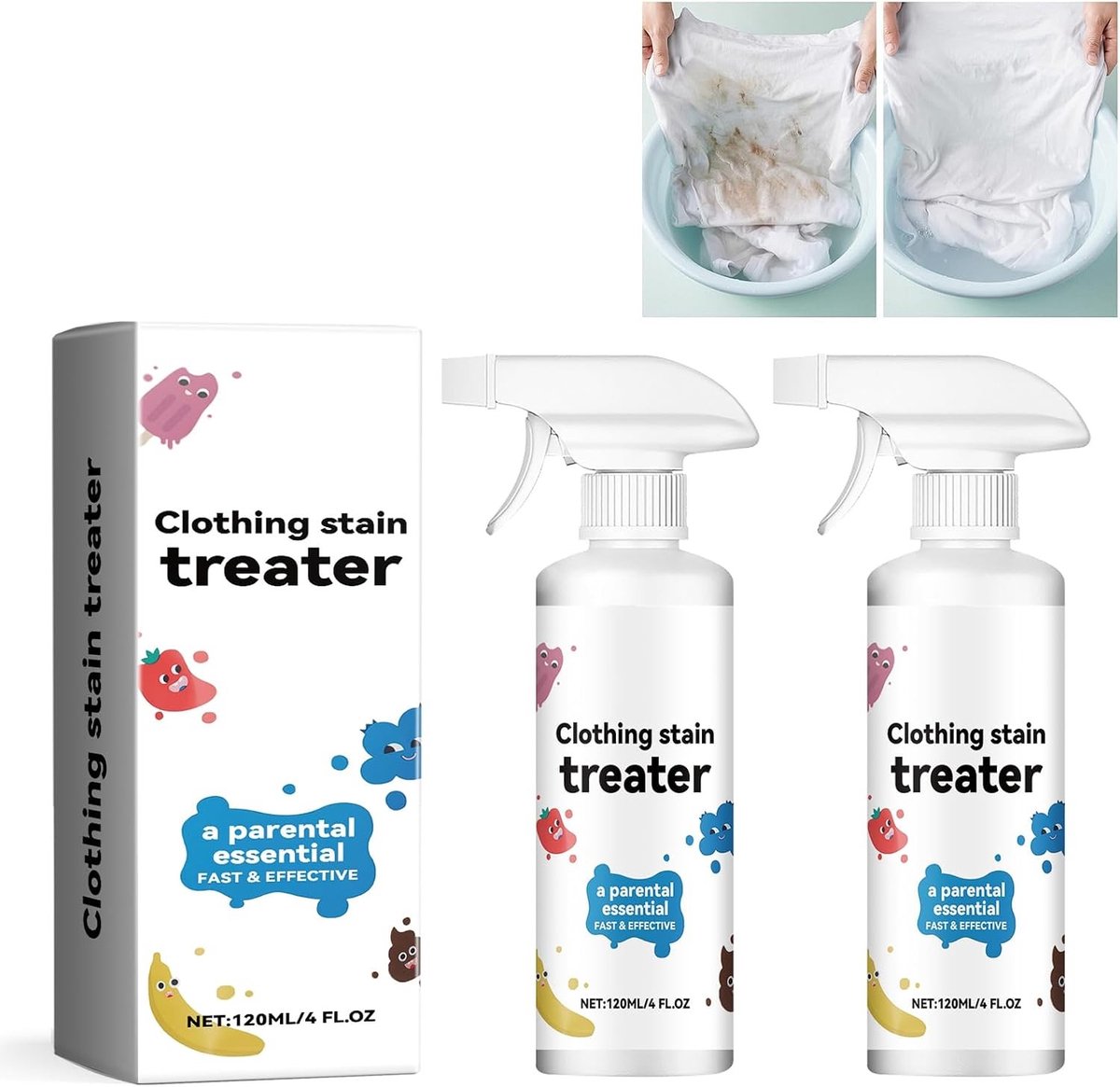 Natuurlijke Vlekkenverwijderaar Spray voor Kleding, Effectieve Behandeling van Hardnekkige Vlekken zoals Wijn, Koffie en Vet, Set van 2 Flacons