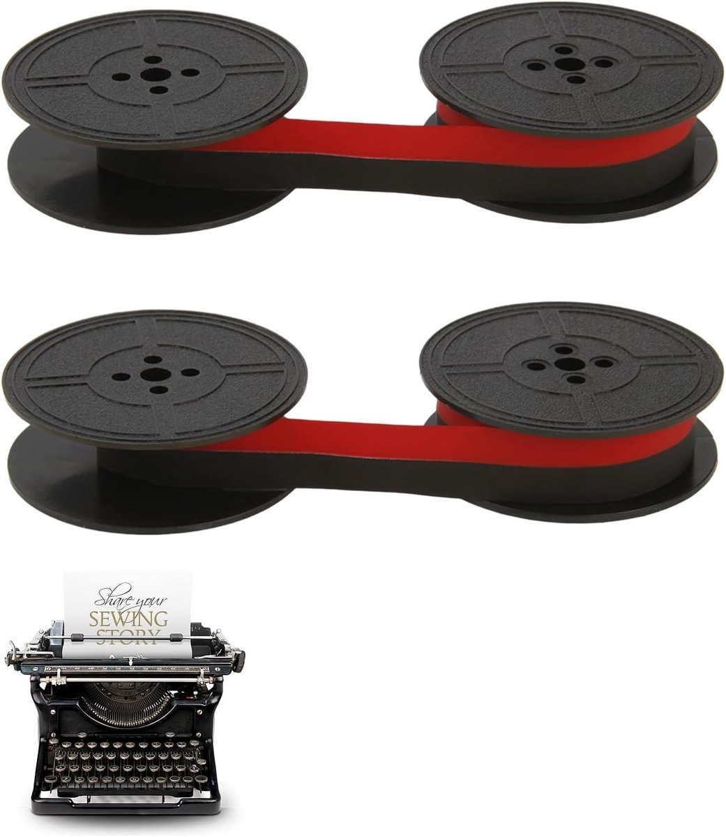 Set van 2 inktlinten voor typemachines, typewriter tape, compatibel met klassieke modellen DIN 2103 32755, hoogwaardig kleur lint voor heldere en nauwkeurige afdrukresultaten (Zwart + Rood)