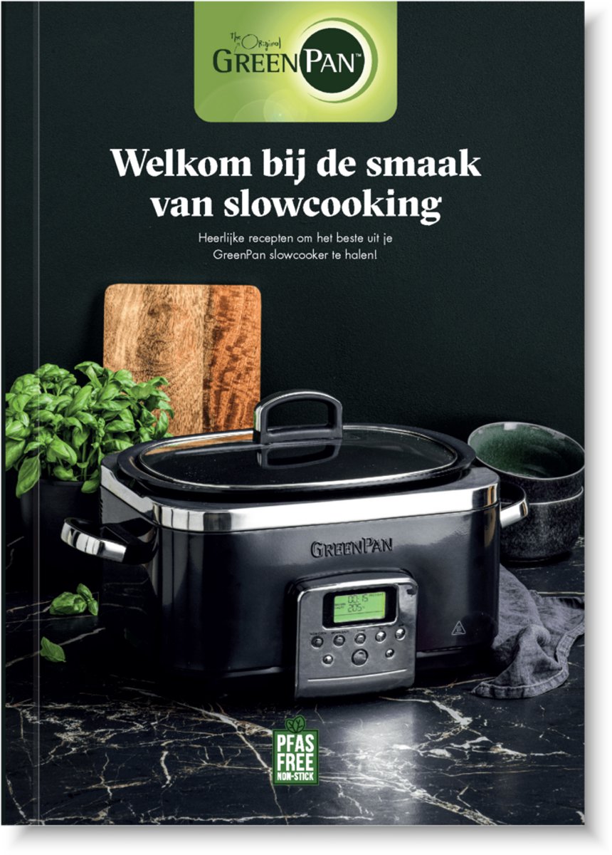 GreenPan Elite Slowcooker 6L - PFAS-vrije antikleeflaag - Leddisplay met kookprogramma's - Koudgreep - Vermogen: 1350 Watt - RVS Deksel - Met Receptenboek - Stainless Steel – foto 4