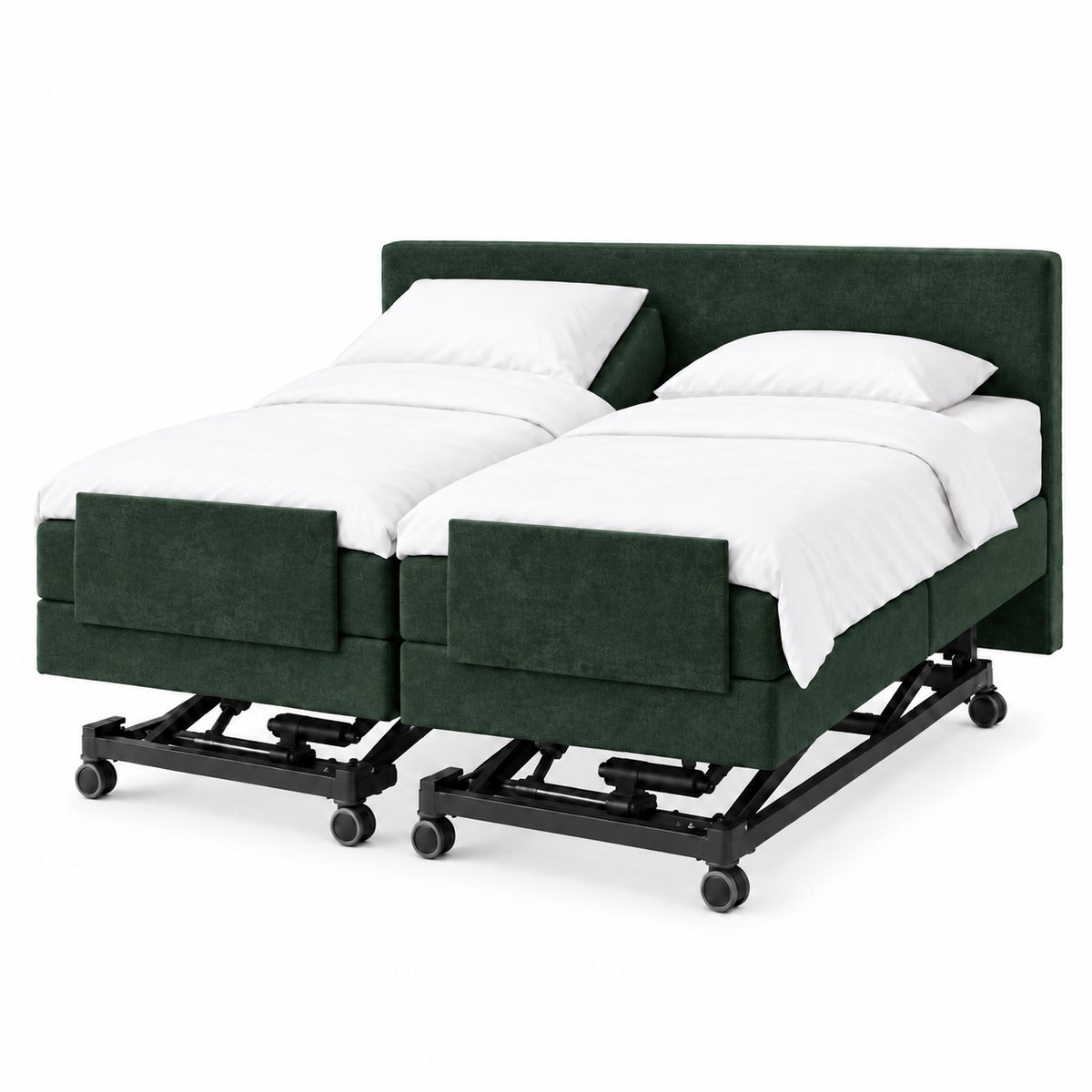 Boxspring FD Fermo Hoog Laag Bed 2 Persoons/ Verzorgingsbed /Seniorenbed Elektrisch Verstelbaar 200x220 cm Donker Groen Made in NL