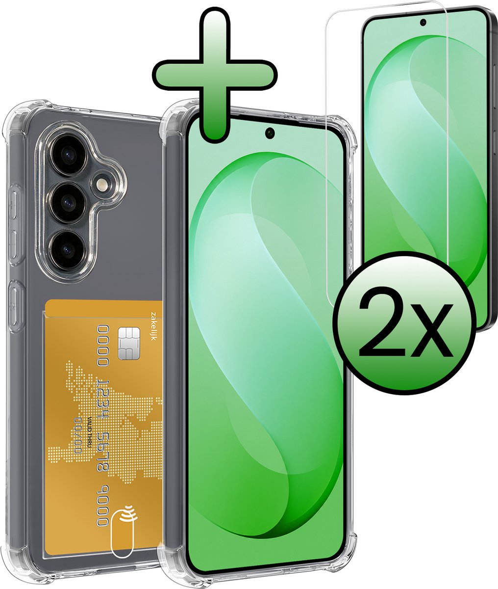 Hoesje Geschikt voor Samsung Galaxy S26 FE - Met 2x Screenprotector - Pashouder - Kaarthouder - Telefoon Hoes Shockproof - Siliconen Case - Back Cover - Shock Proof - Pasjes Houder - Transparant