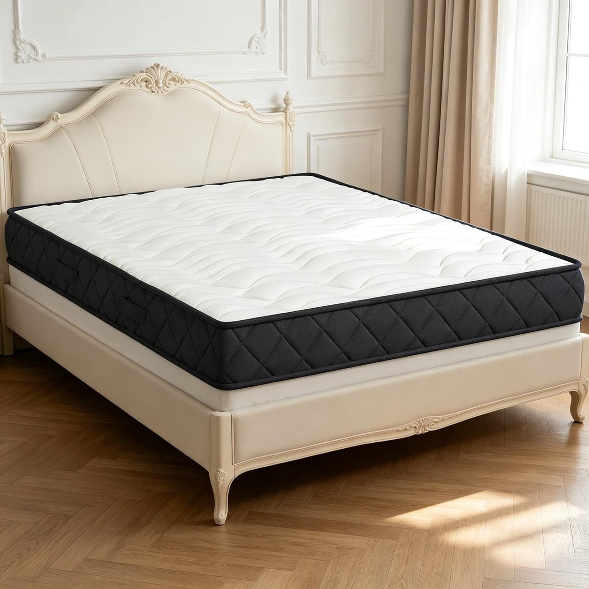 MIVRAY Matras 140 x 190 cm - Traagschuim Met Golfschuim en Drukverlichting - Voor Verstelbare Bodems en Slaapbanken - Polyester - Wit Grijs