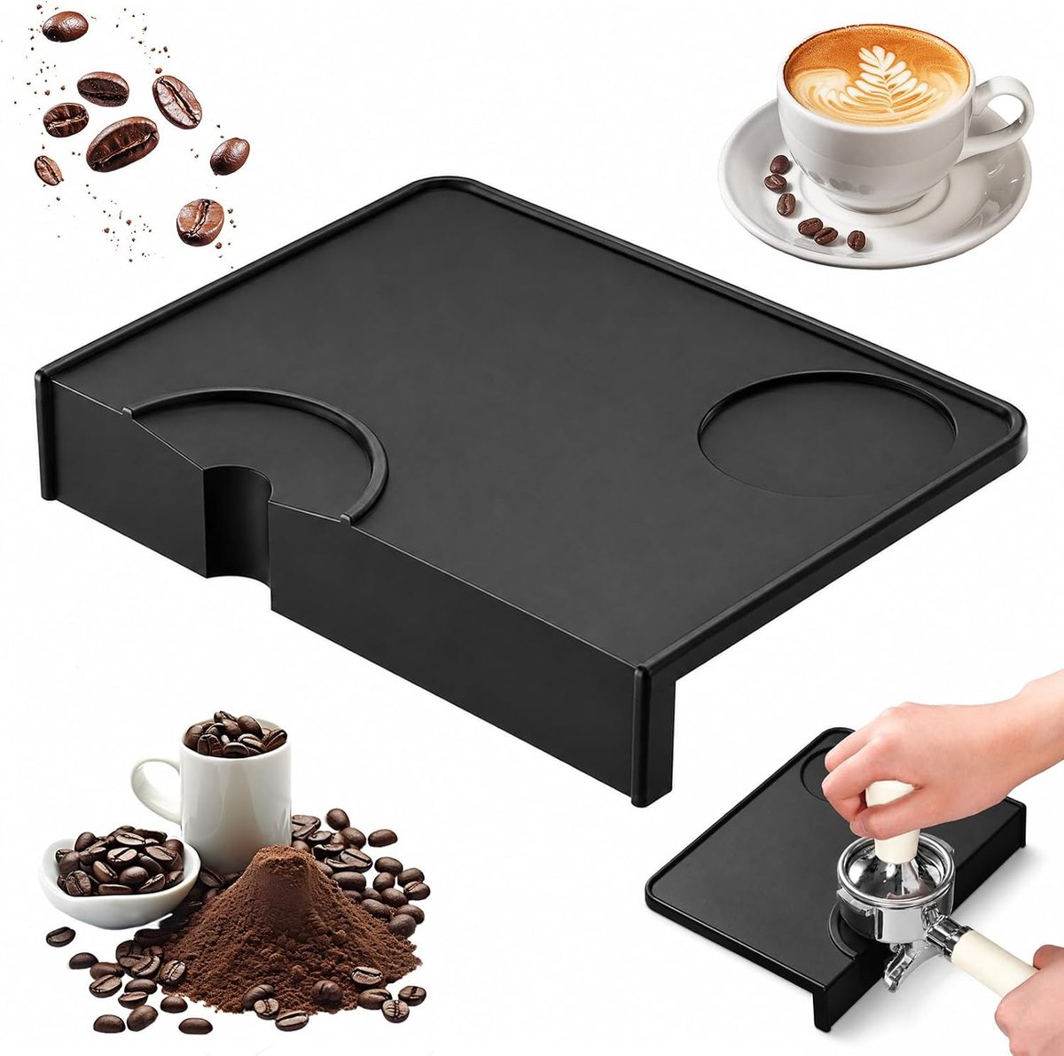 Tampermat van siliconen, 15 x 20,5 cm, espresso tamping mat voor barista, antislip koffie tamp mat voor filterhouders, accessoires voor koffiezetapparaat, thuiskeuken en café, 1