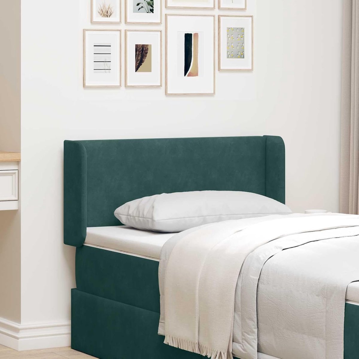 Hoofdeinde van fluweel, groen, 40,5 x 40,5 x 4 cm, met oordesign, modern hoofdeinde met schuimvulling voor slaapkamer, duurzaam houtmateriaal, onderhoudsvriendelijk oppervlak