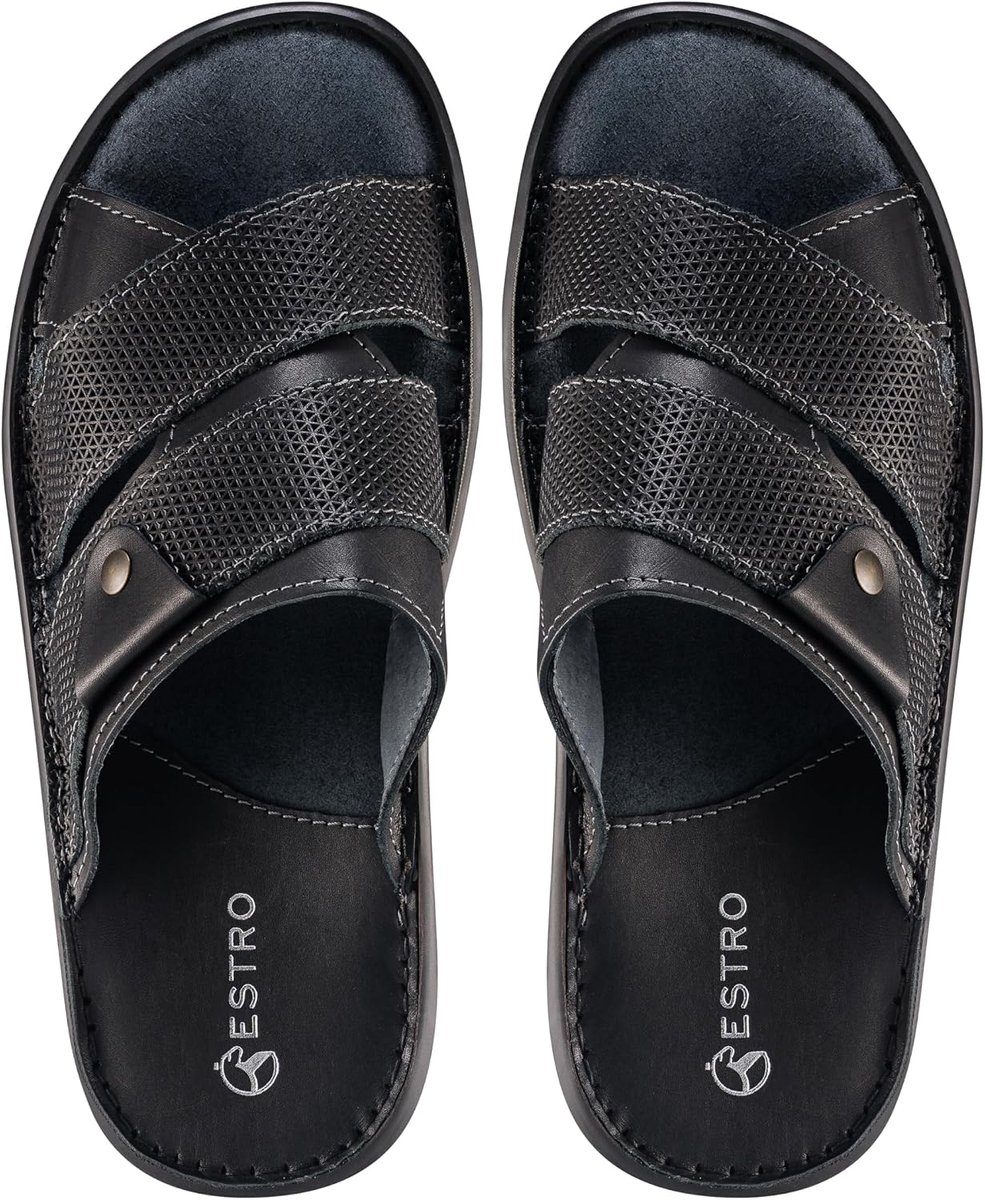 ESTRO Sandals Men Leather Sandals - Leather Mules Summer Shoes Sandals Summer Men with Non-slip Gum Soles S5 - ShopVlot