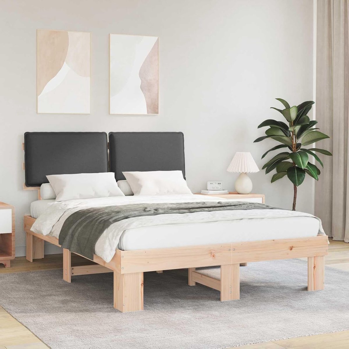 Grenen Gestoffeerd Hoofdbord Modern 135x190 cm Donkergrijs