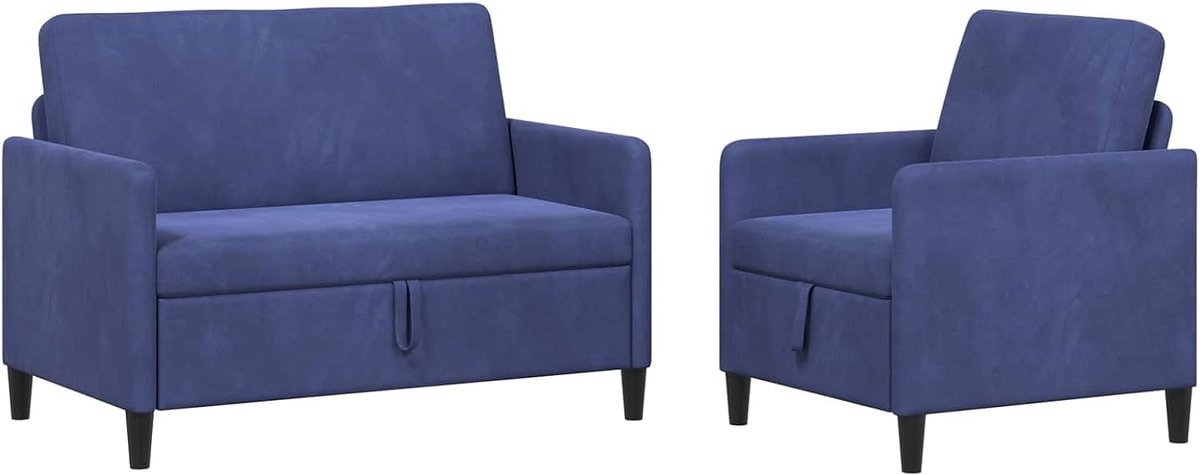 Sofa met opbergruimte, 2 stuks, blauw, polyester