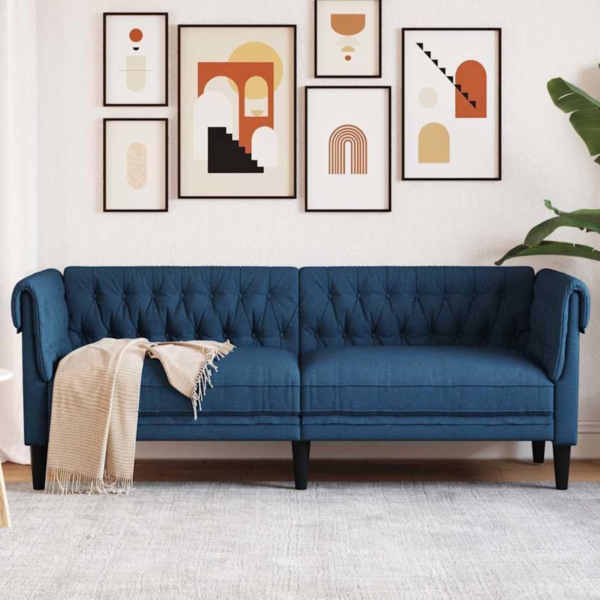 Sofa 3-zits blauw stof sofa groep blauw gestoffeerde meubels voor woonkamer met gevoerde armleuningen