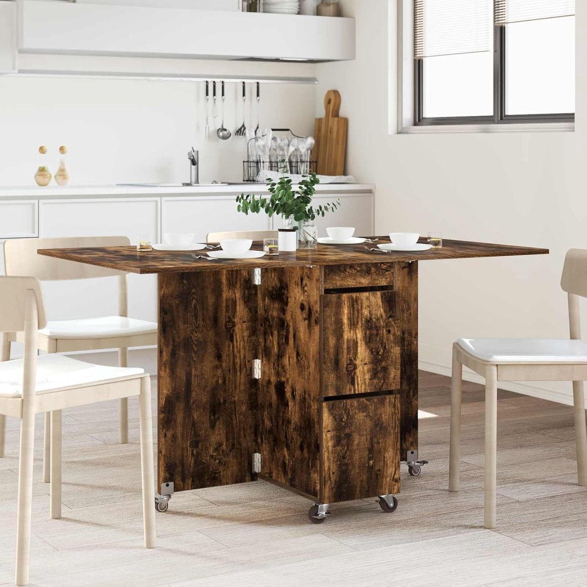 Uitschuifbare eettafel gerookt eiken 140x80x77 cm