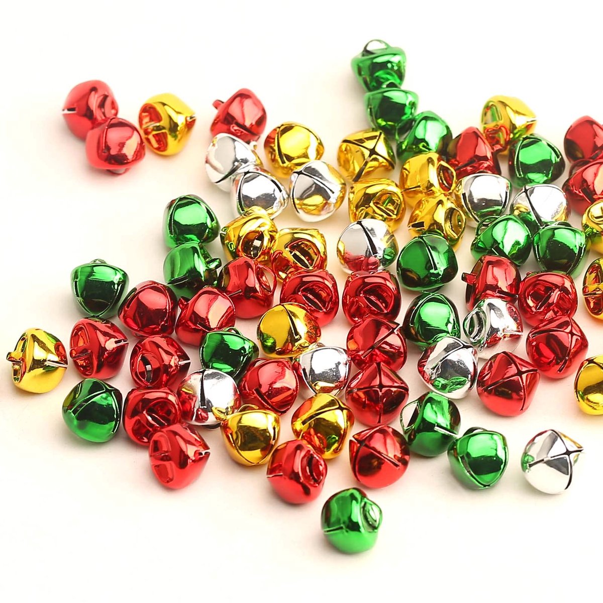 YIEUR 200 stuks kerstbelletjes kleurrijk, 12mm belletjes gouden kerstboomversiering metaal Jingle Bells kerstcadeau - ShopVlot