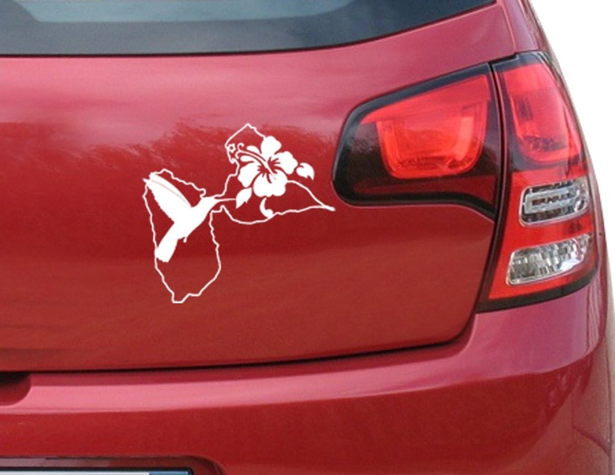 Car sticker Guadeloupe Hummingbird and Hibiscus (white) - ShopVlot