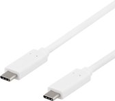 DELTACO USBC-1125 USB-C naar USB-C SuperSpeed kabel 3A 60W (3.1 Gen 2) - 25cm - Wit