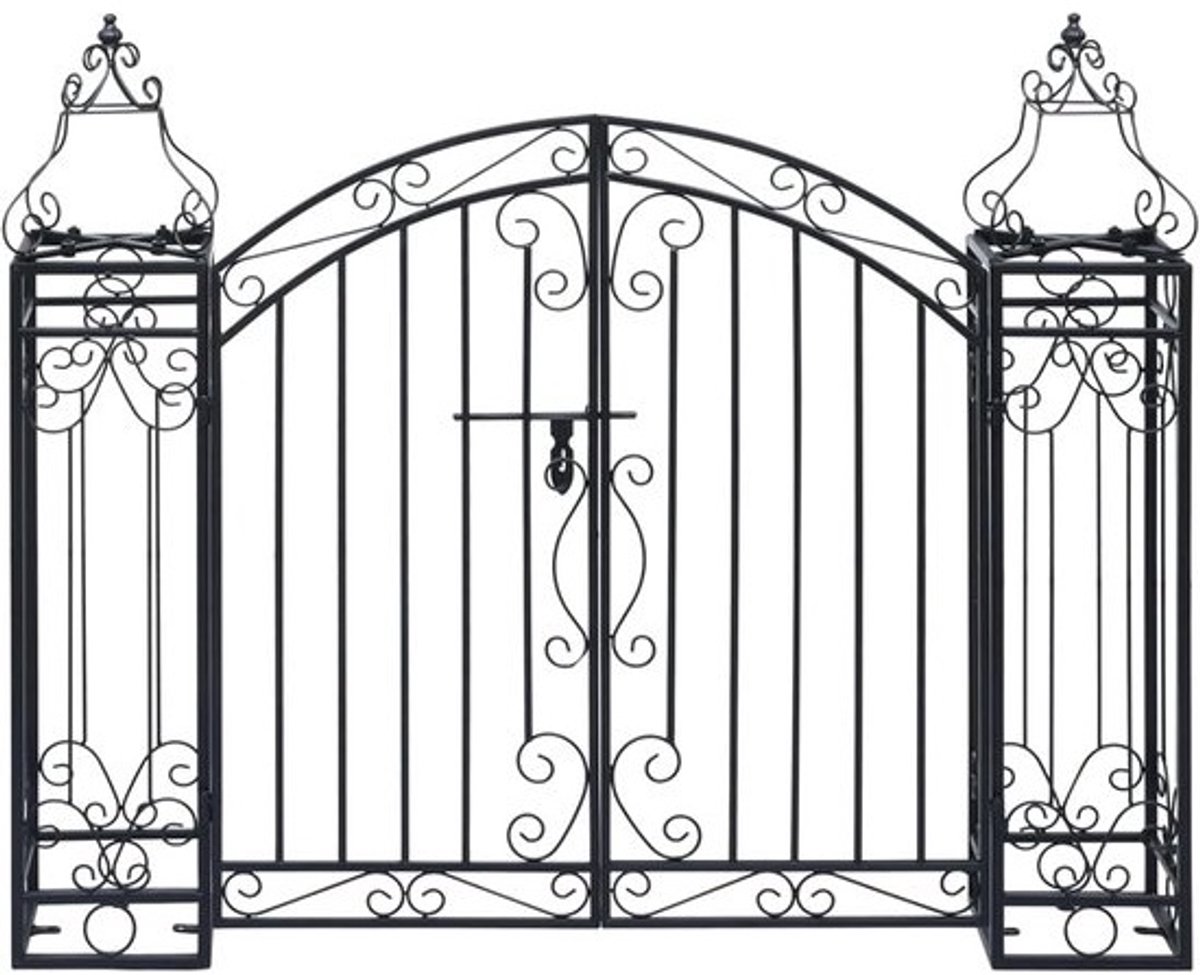 Decoratieve tuindeur - Smeedijzeren poort - Tuinafscheiding - Ambachtelijk vormgegeven - 122x100cm - Zwart