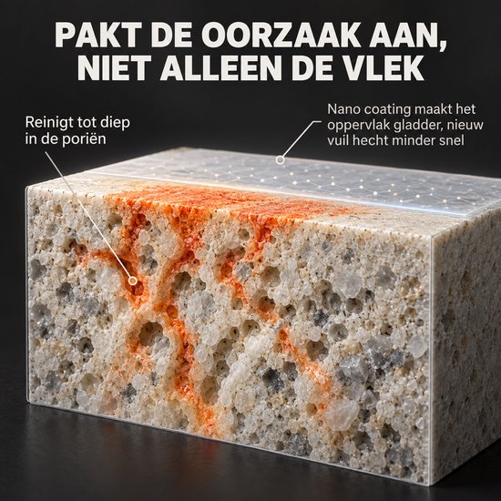 Detail van een steen die reiniging en nano coating laat zien.
