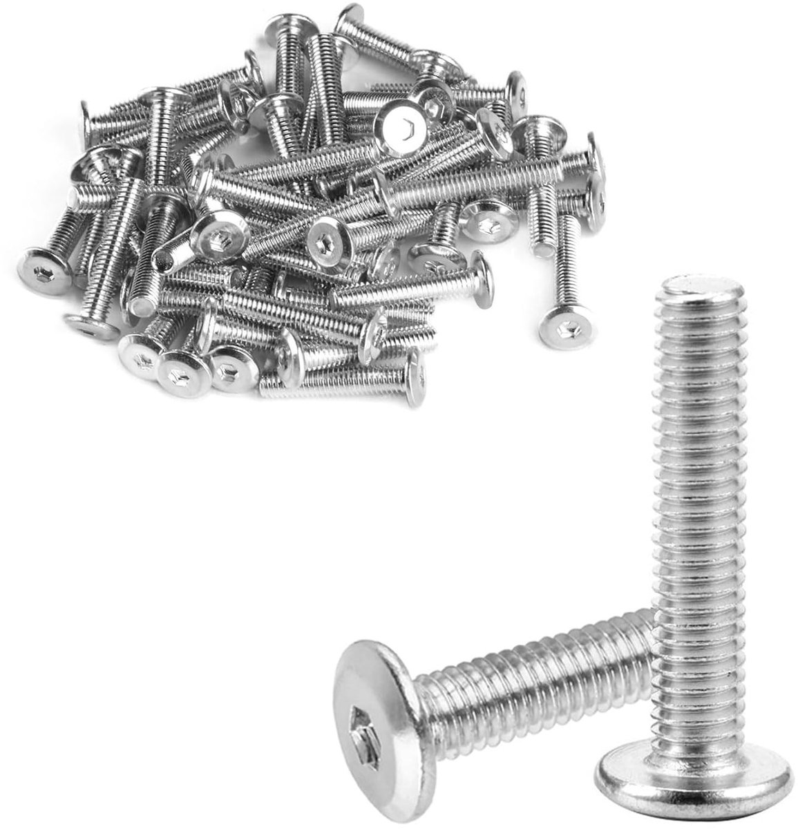 50 Stuks M6 Schroeven Set, M6 x 30mm Platte Hoofd Schroeven met Zeskant, Volledige Draad voor Meubels, Bedden, Tafels en Stoelen