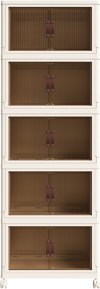 LONG DRAGON - Opbergkast - Opvouwbaar PP met magnetische deuren - 5 niveaus, 4 zwenkwielen (2 vergrendelbaar) - Ruimtebesparend voor meerdere kamers