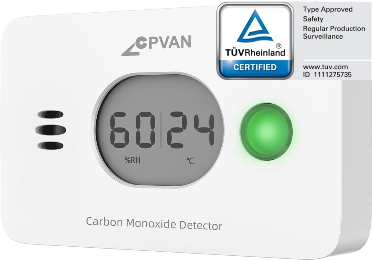 CPVAN Koolmonoxidemelder -10 jaar CO-waarschuwingsmelder - 3 in 1 met verwisselbare batterij - CO detector met temperatuur en luchtvochtigheid - Europese norm EN50291 - COS-X3